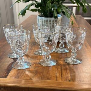 6 Vintage Libbey Rose Bouquet Water / Wine Goblets